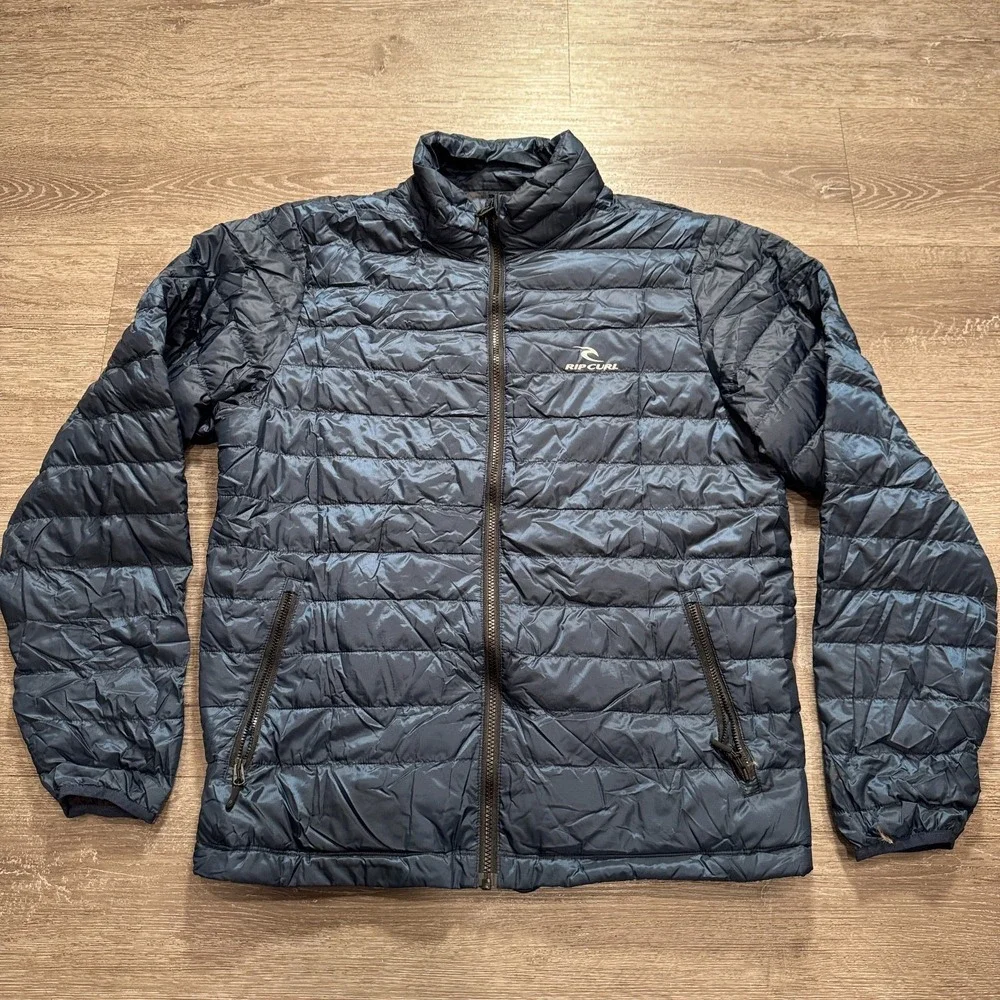 Ripcurl Jacket Men Large Blue Duck Down Quilted Puffer Anti Series Full Zip Surf